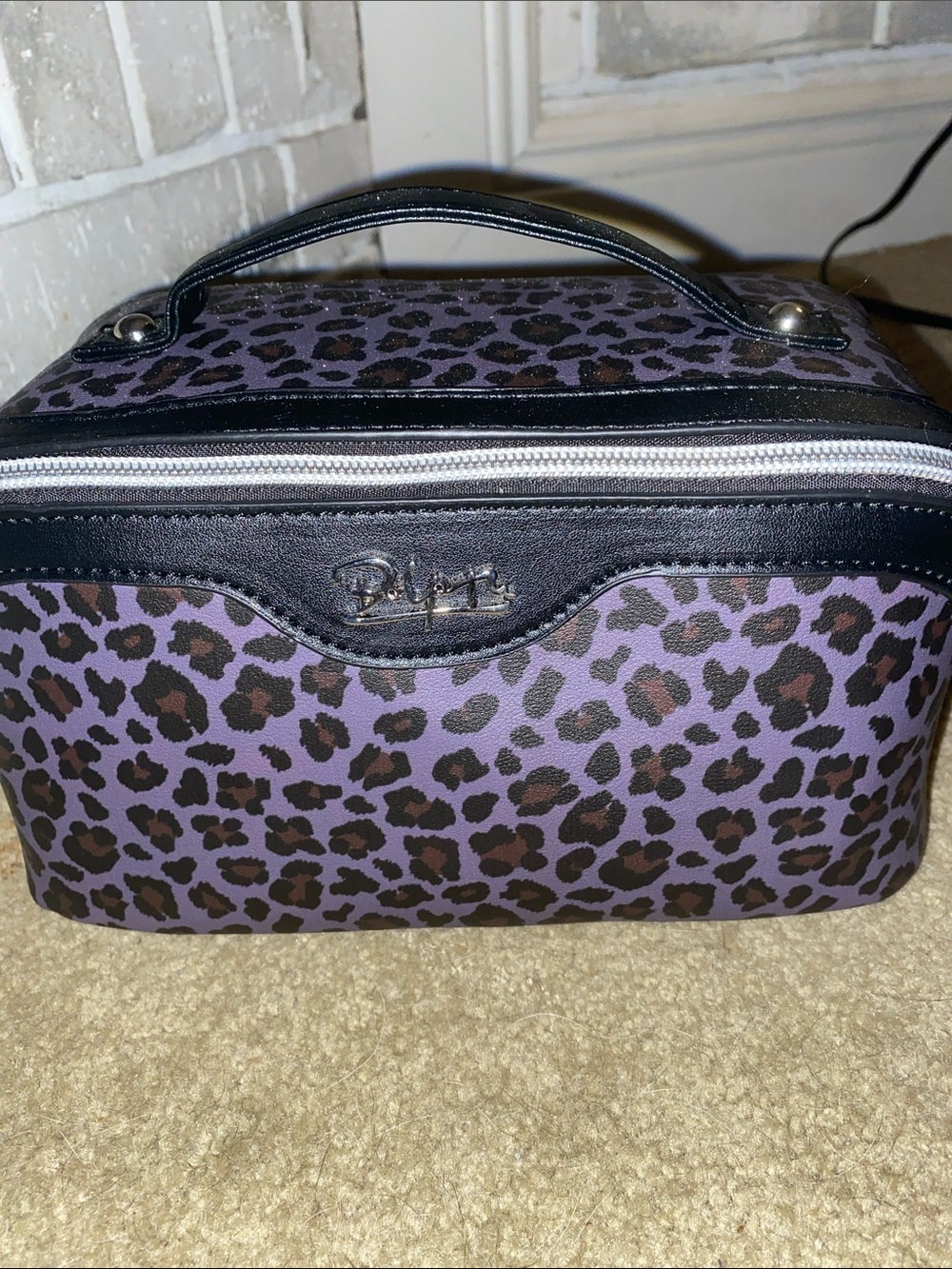 Boyatu 3 pc Purple Leopard Print Travel Cosmetic Case with Top Handle